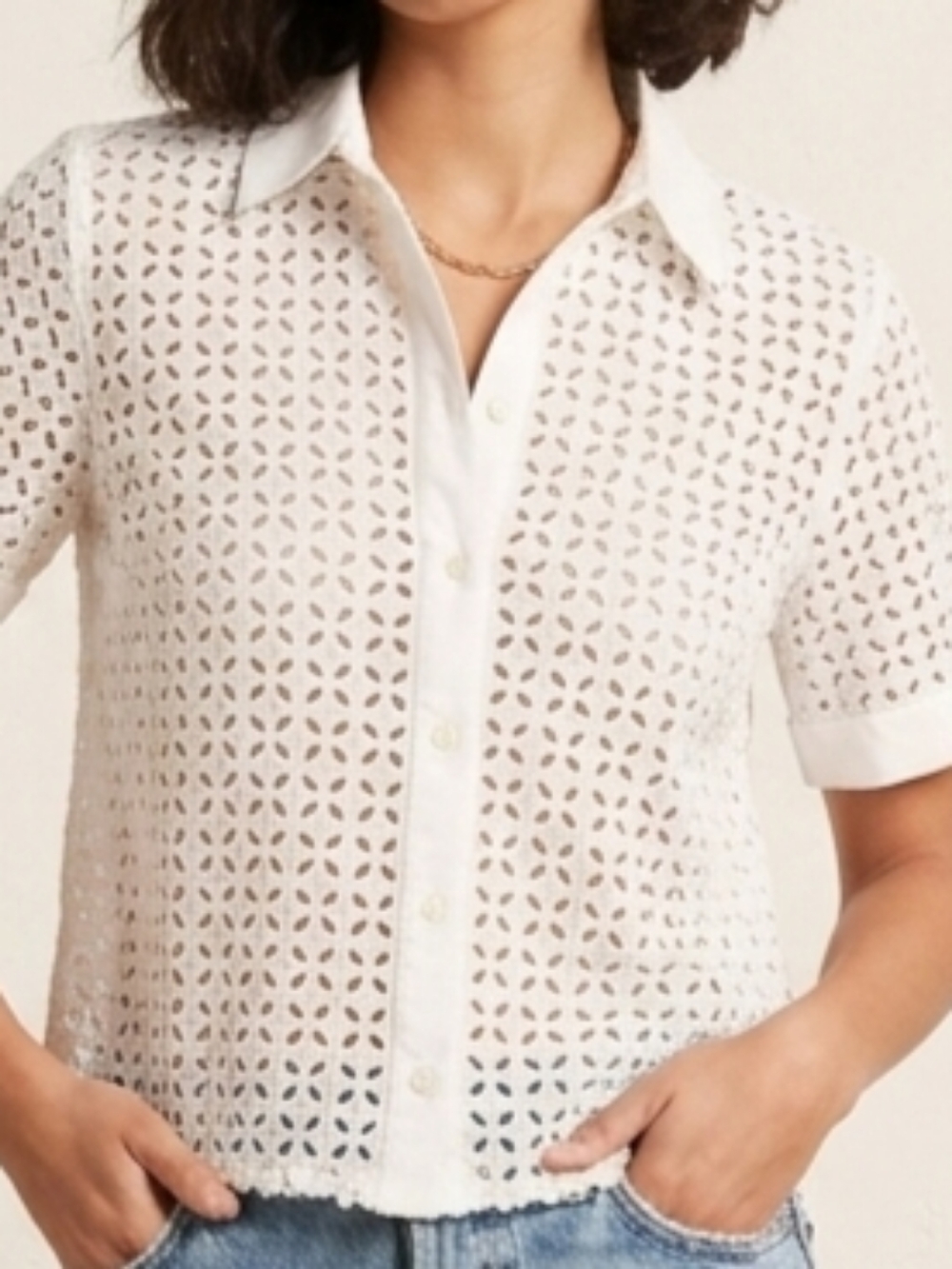 White Eyelet Button-Up Shirt